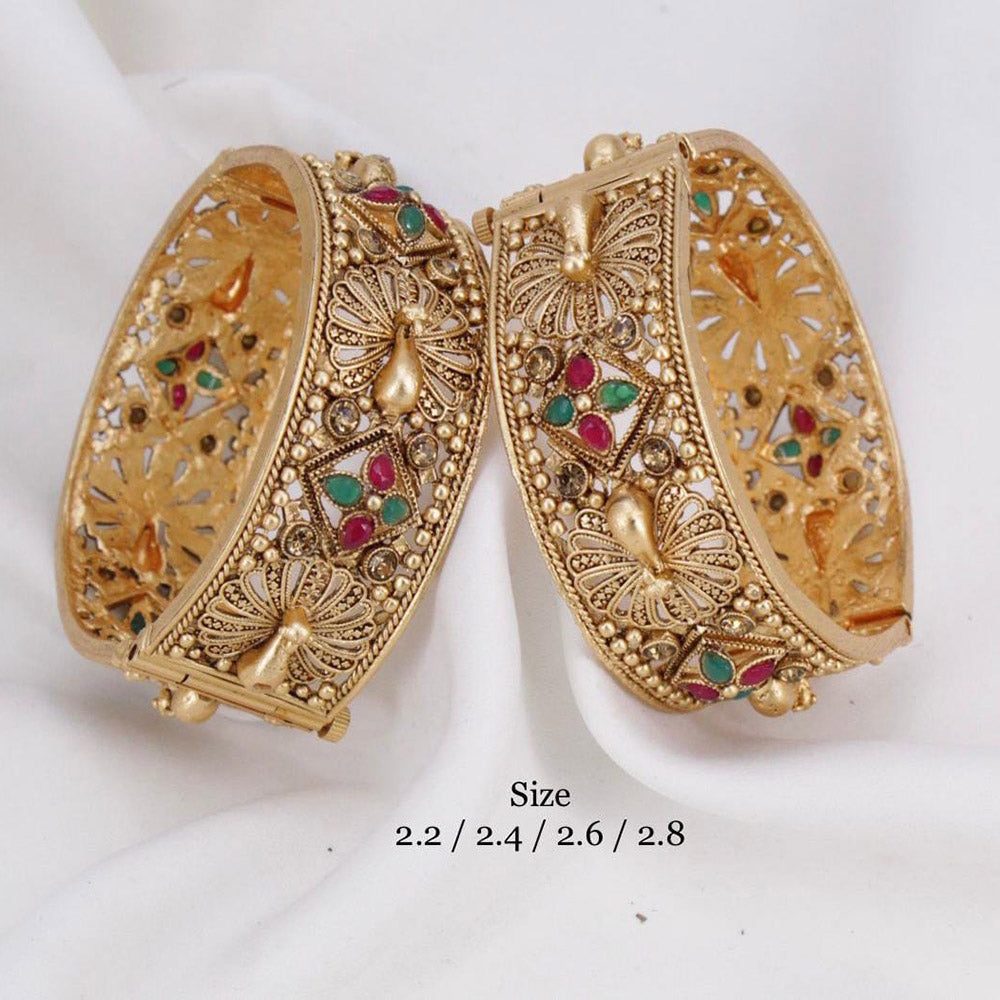 Pooja Bangles Pota Stone Gold Plated Openable Bangles Set