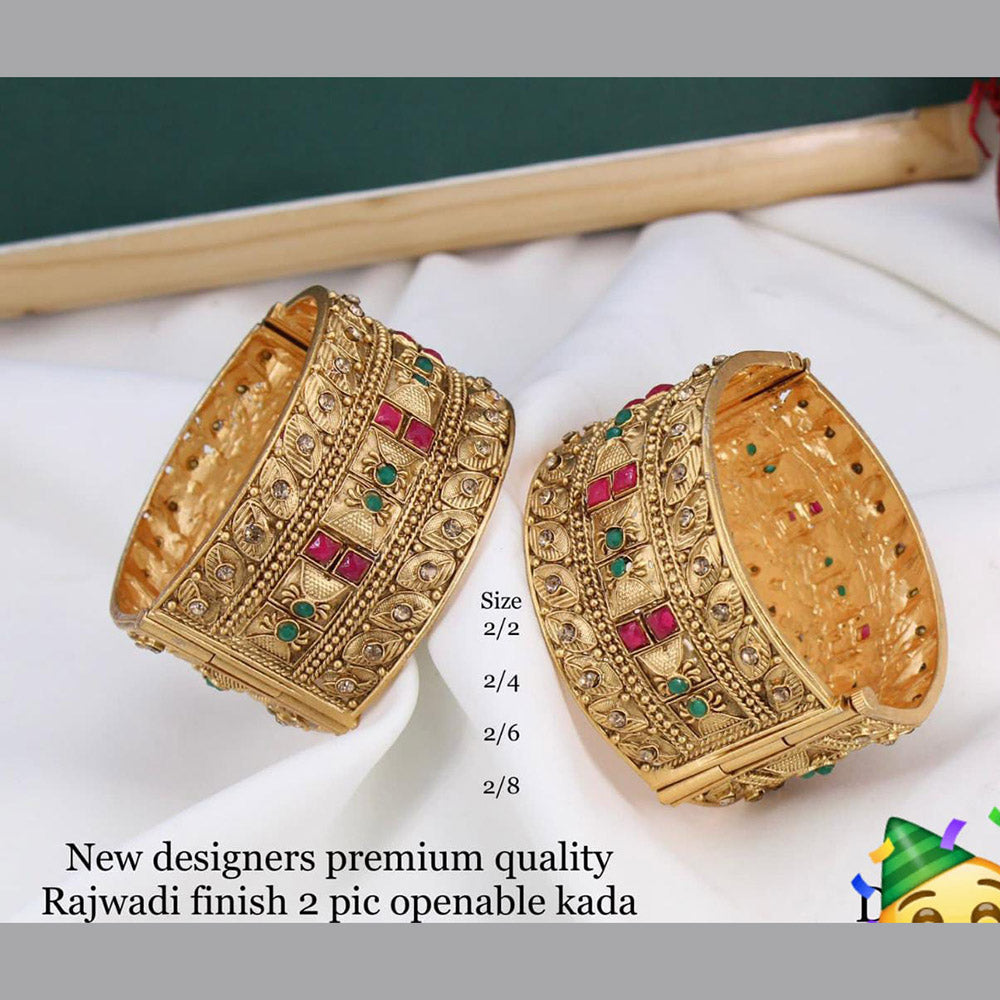 Pooja Bangles Pota Stone Gold Plated Openable Bangles Set