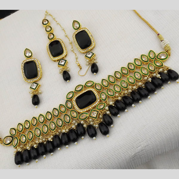 Pooja Bangles Gold Plated Crystal Stone & Beads Choker Necklace Set