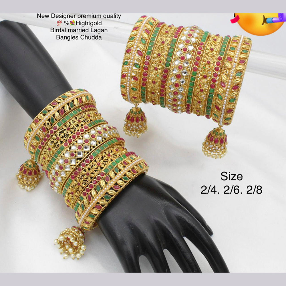 Pooja Bangles Gold Plated Pota Stone Bangles Set