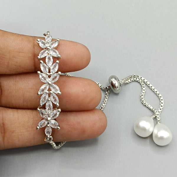 Pooja Bangles Silver Plated Crystal Stone Bracelet