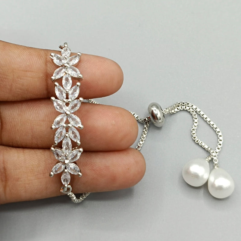 Pooja Bangles Silver Plated Crystal Stone Bracelet