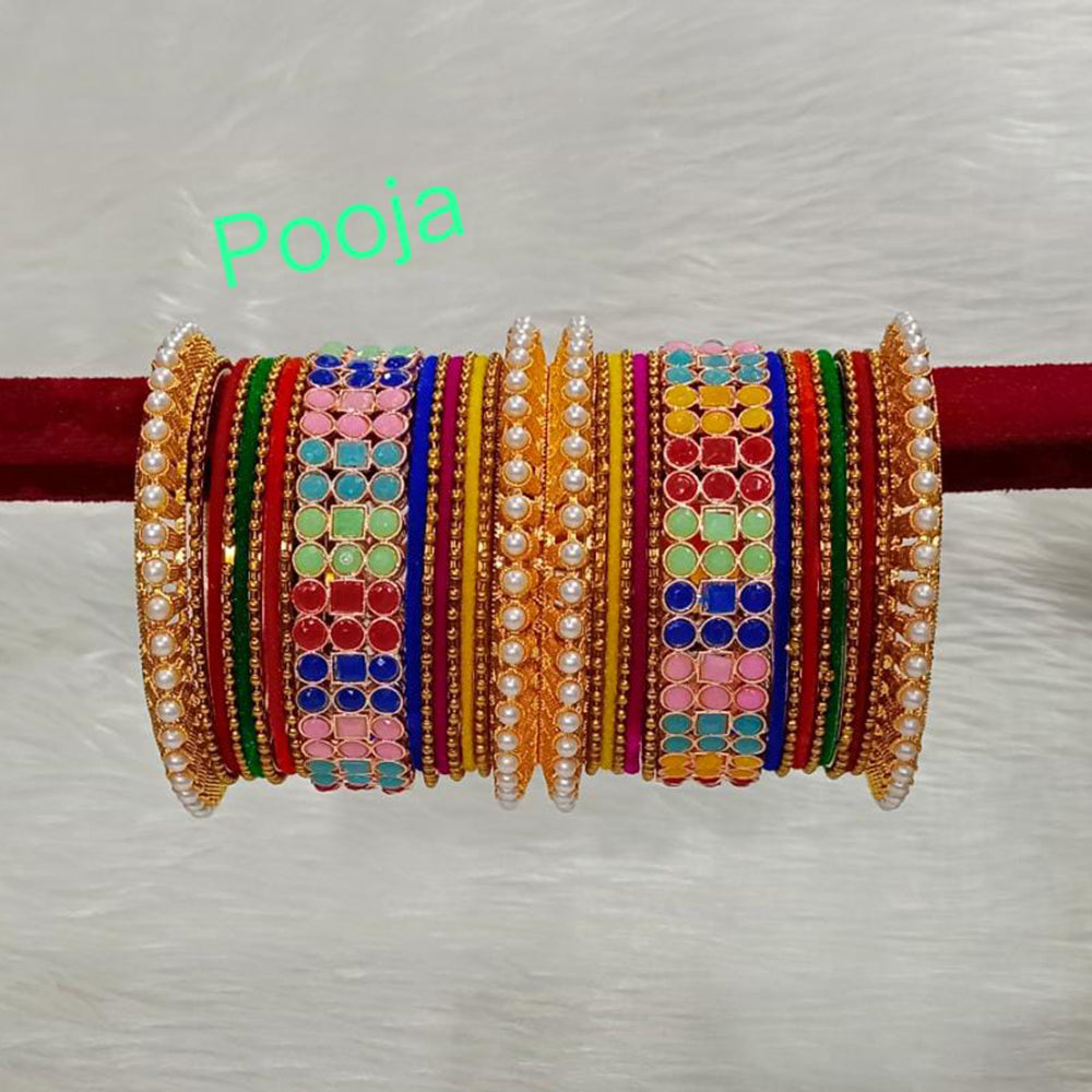 Pooja Bangles Gold Plated Pota Stone Bangles Set