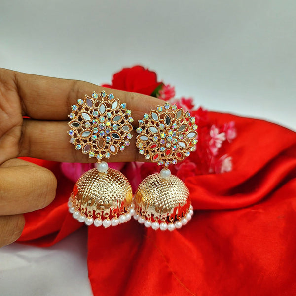 Pooja Bangles Rose Gold Plated Austrian Stone & Mirror Jhumki Earrings