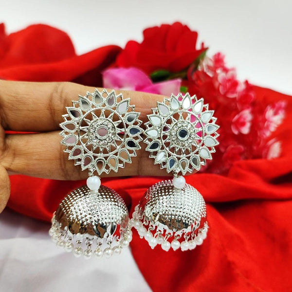 Pooja Bangles Silver Plated Austrian Stone & Mirror Jhumki Earrings