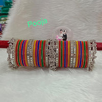Pooja Bangles Silver Plated Mirror Velvet Bangle Set