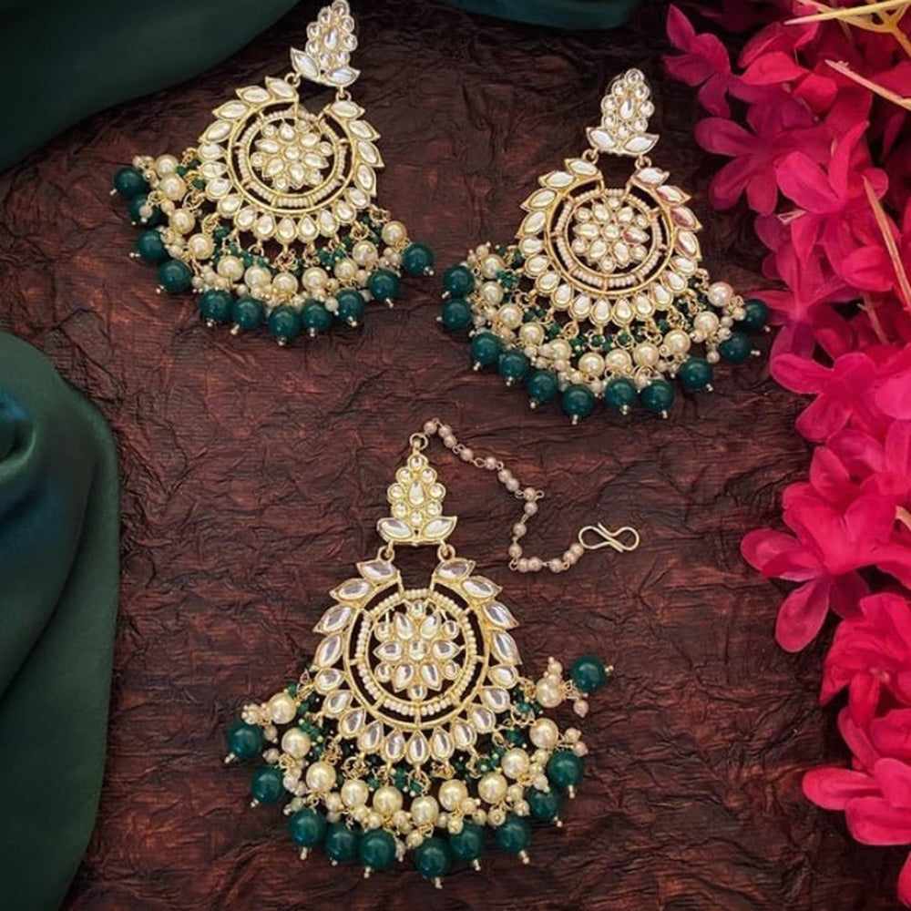 Pooja Bangles Gold Plated Dangler Earrings With Maangtikka
