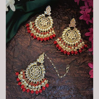 Pooja Bangles Gold Plated Dangler Earrings With Maangtikka