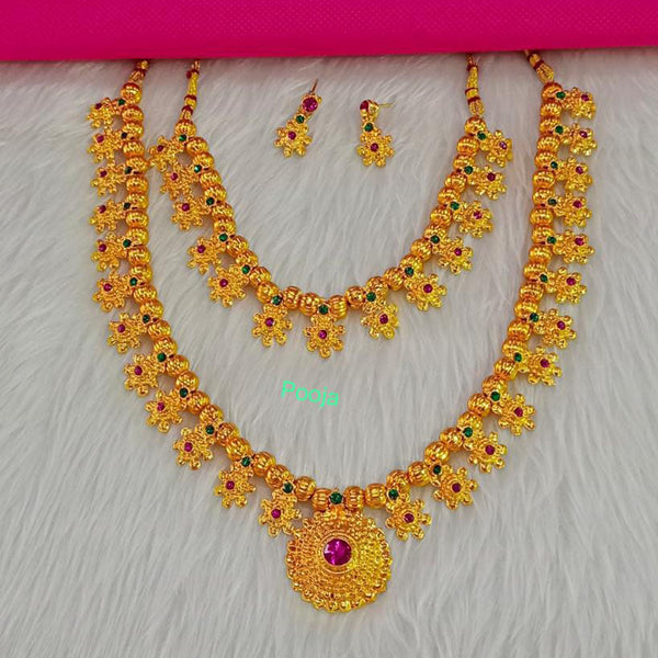 Pooja Bangles Gold Plated Pota Stone Long & Short Necklace Set