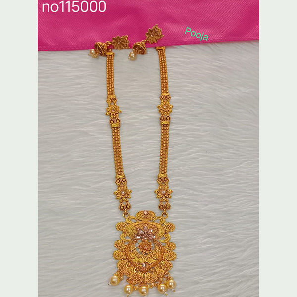 Pooja Bangles Gold Plated Crystal Stone Long Necklace Set