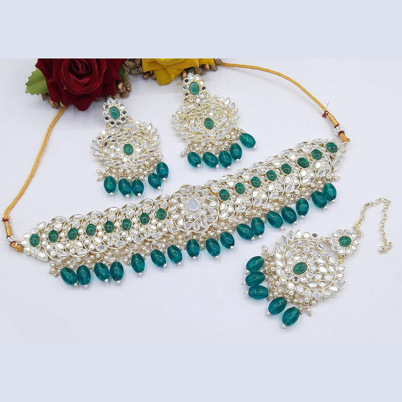 Pooja Bangles Gold Plated Crystal Stone & Beads Choker Necklace Set