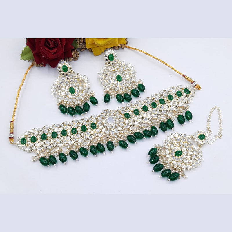 Pooja Bangles Gold Plated Crystal Stone & Beads Choker Necklace Set