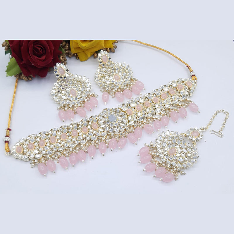 Pooja Bangles Gold Plated Crystal Stone & Beads Choker Necklace Set