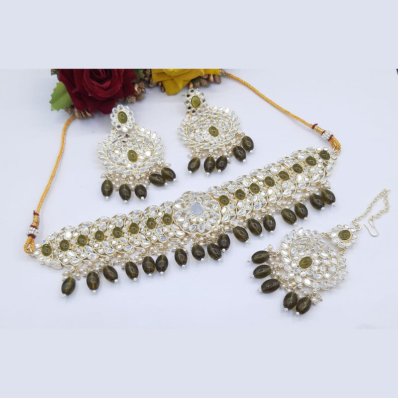 Pooja Bangles Gold Plated Crystal Stone & Beads Choker Necklace Set