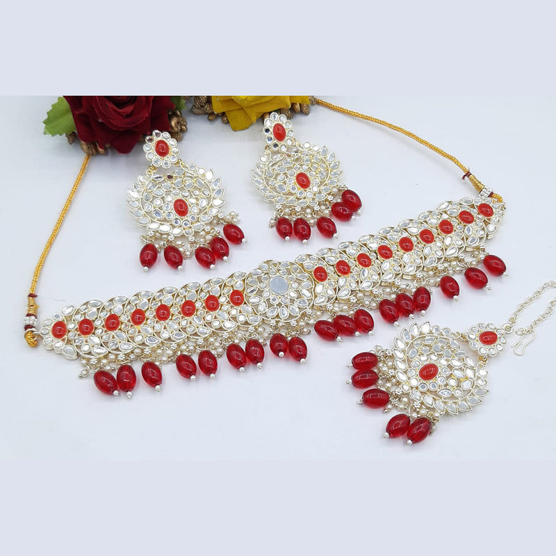 Pooja Bangles Gold Plated Crystal Stone & Beads Choker Necklace Set