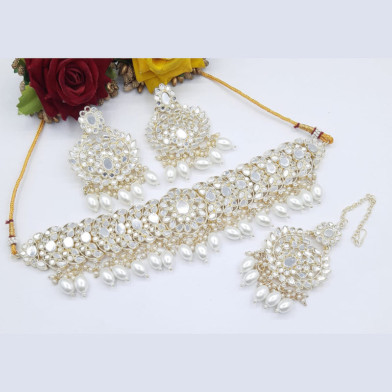 Pooja Bangles Gold Plated Crystal Stone & Beads Choker Necklace Set