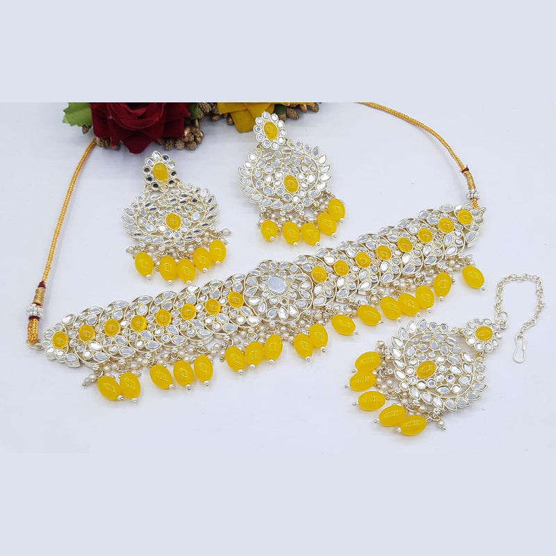 Pooja Bangles Gold Plated Crystal Stone & Beads Choker Necklace Set