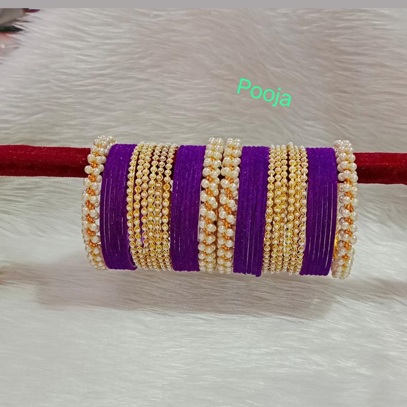 Pooja Bangles Gold Plated Velvet Bangle Set