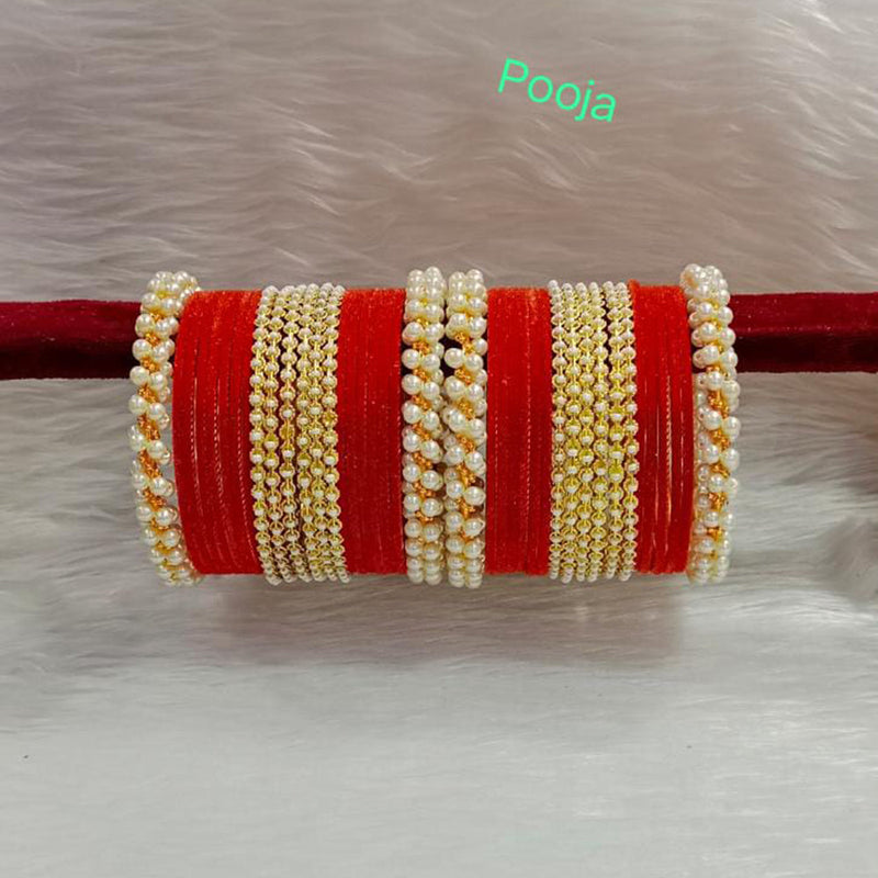 Pooja Bangles Gold Plated Velvet Bangle Set