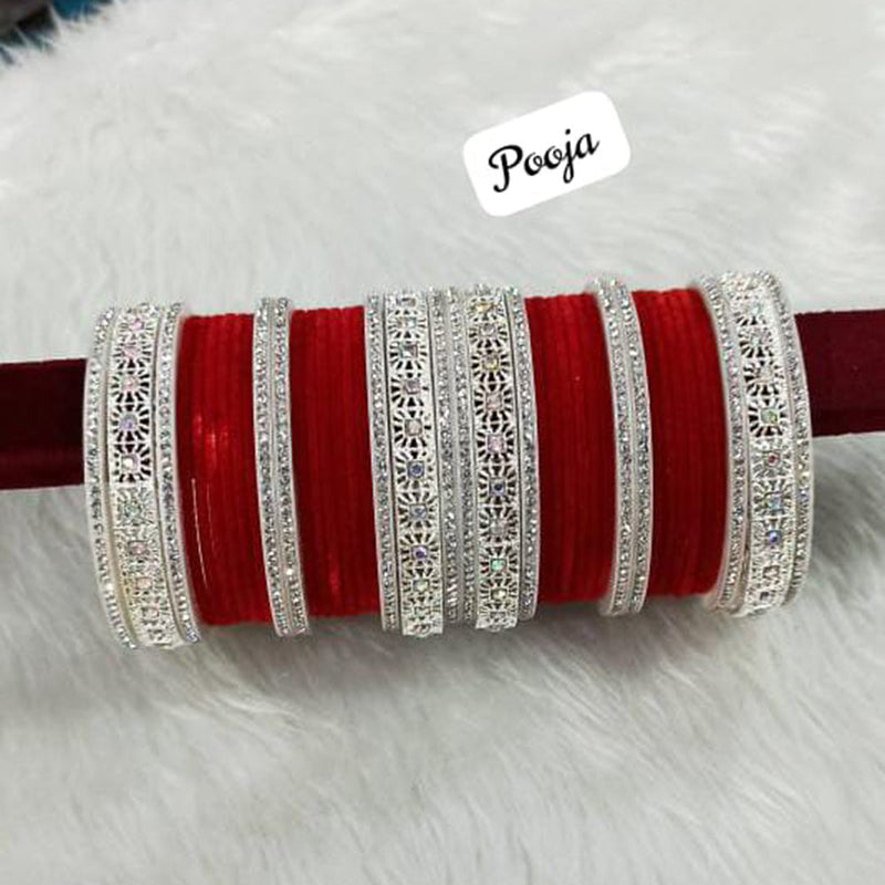 Pooja Bangles Silver Plated Velvet Bangles Set