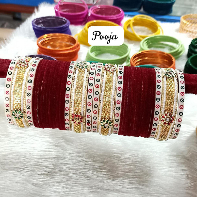 Pooja Bangles Gold Plated Velvet Bangle Set