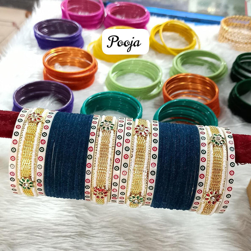 Pooja Bangles Gold Plated Velvet Bangle Set