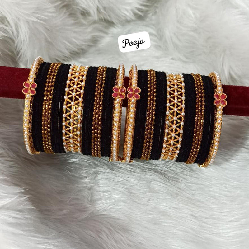 Pooja Bangles Gold Plated Velvet Bangle Set