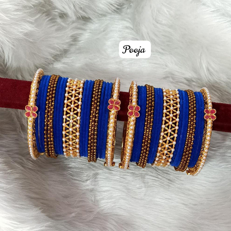 Pooja Bangles Gold Plated Velvet Bangle Set