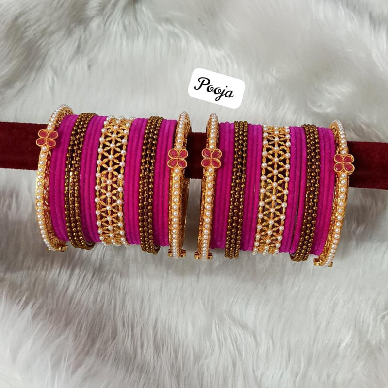 Pooja Bangles Gold Plated Velvet Bangle Set