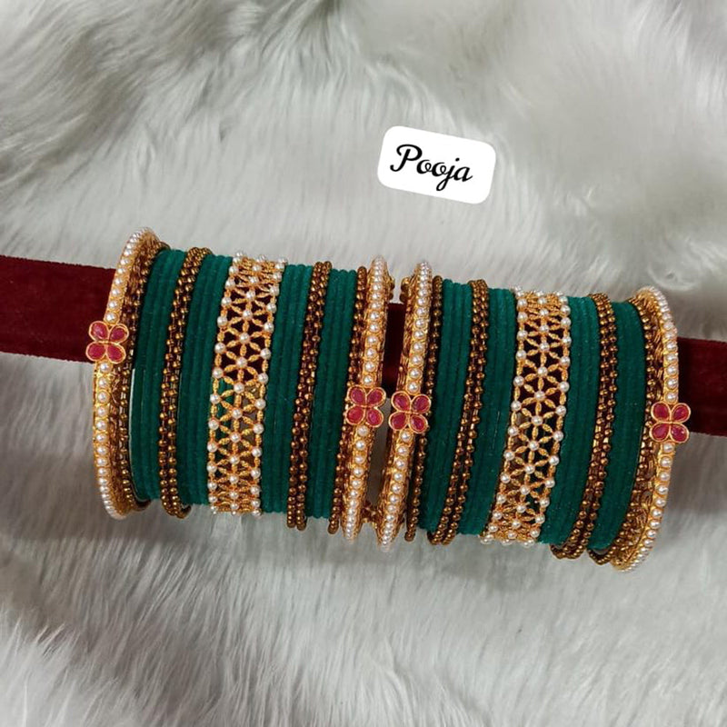 Pooja Bangles Gold Plated Velvet Bangle Set