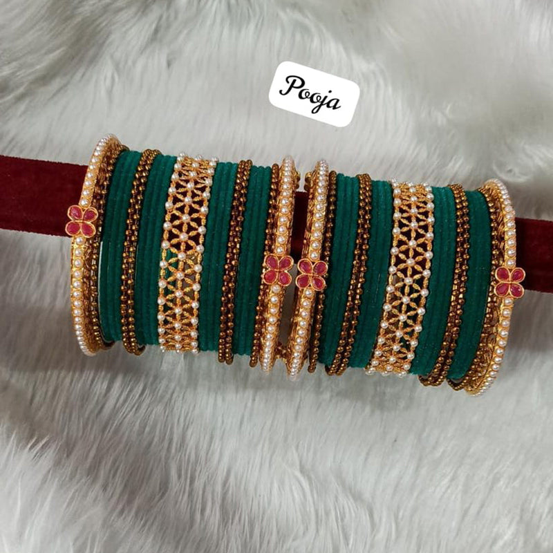 Pooja Bangles Gold Plated Velvet Bangle Set