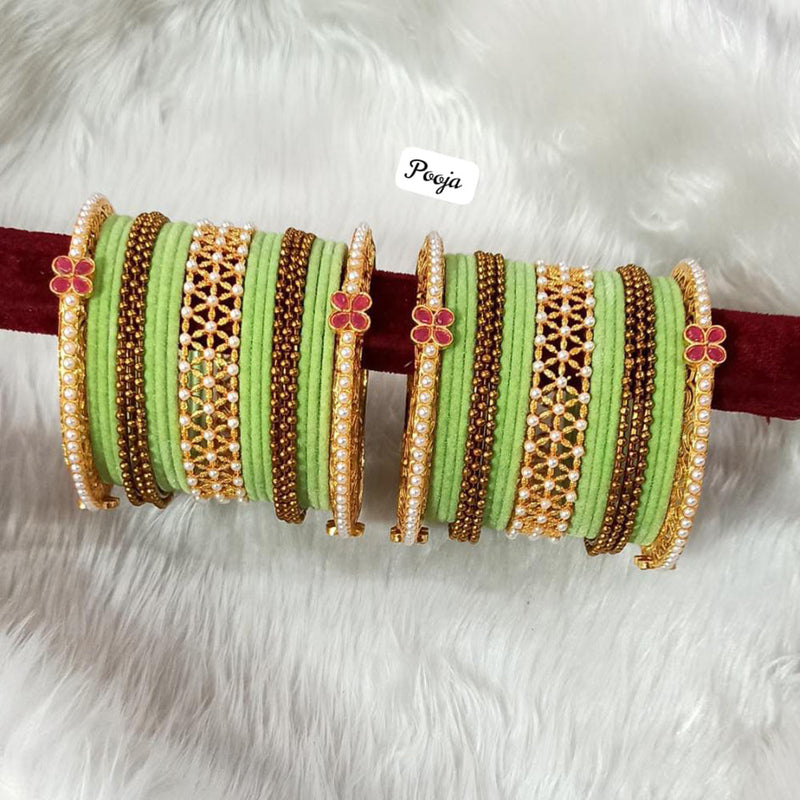 Pooja Bangles Gold Plated Velvet Bangle Set