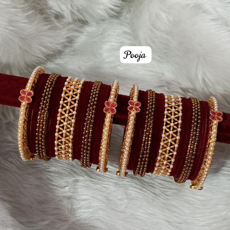 Pooja Bangles Gold Plated Velvet Bangle Set