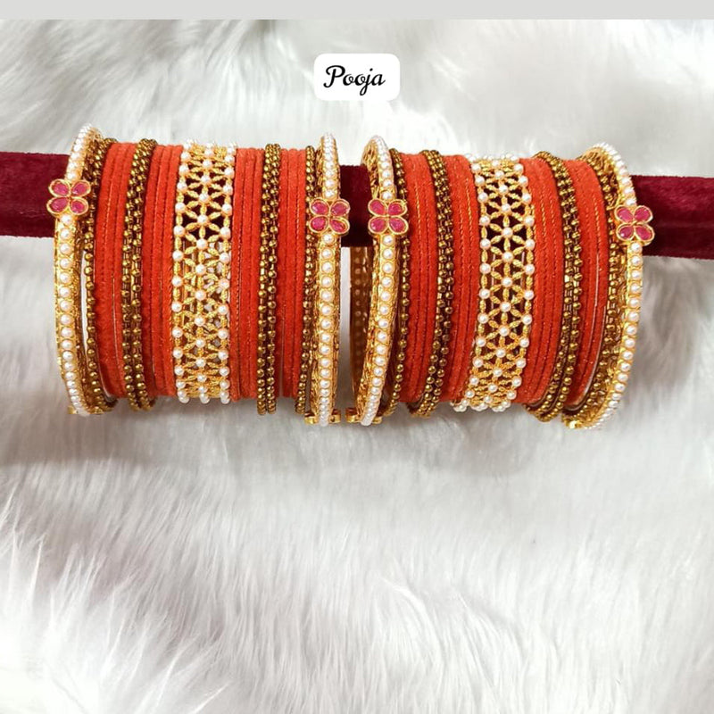 Pooja Bangles Gold Plated Velvet Bangle Set