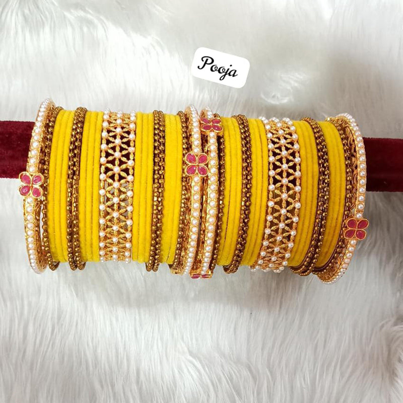 Pooja Bangles Gold Plated Velvet Bangle Set