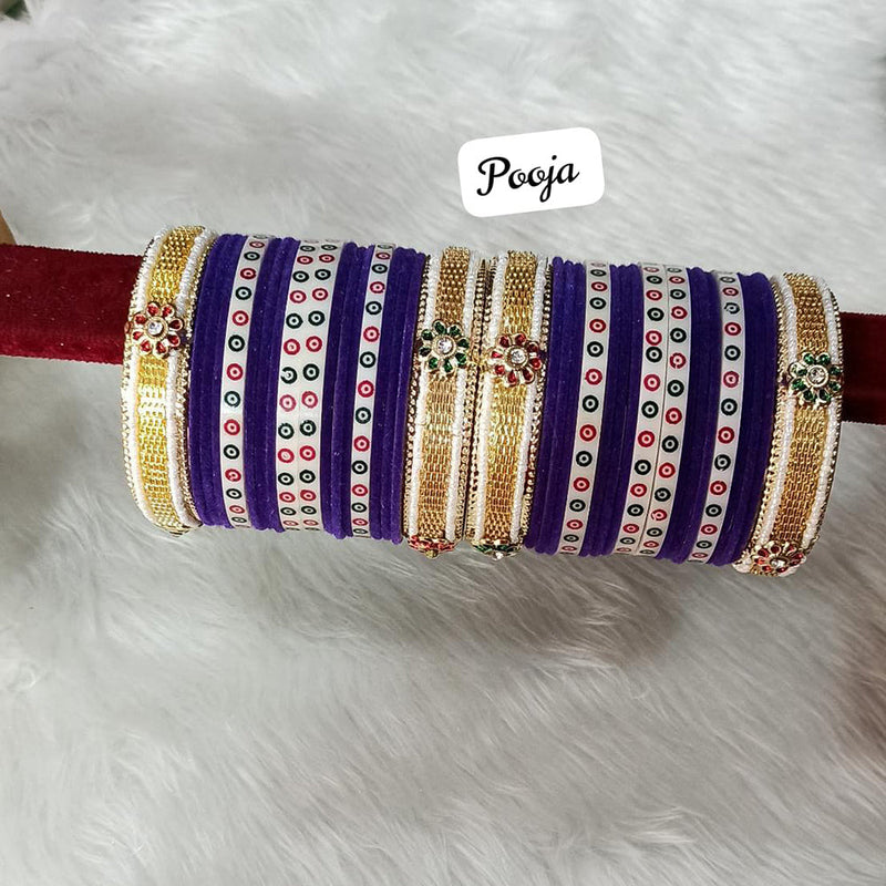 Pooja Bangles Gold Plated Velvet Bangle Set