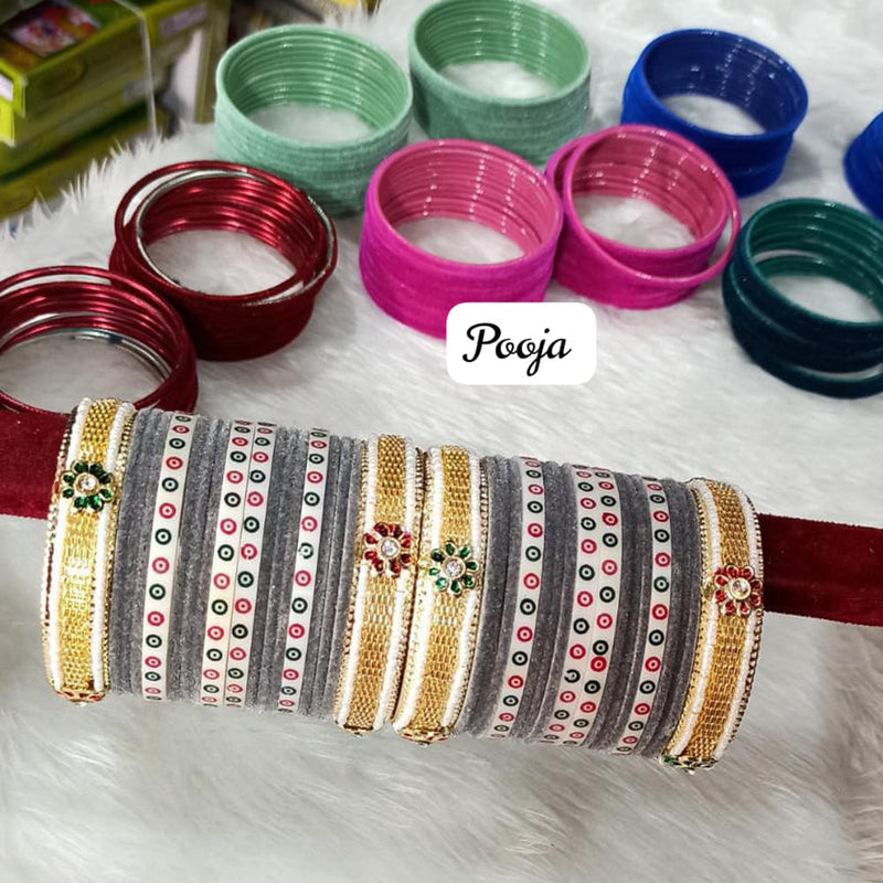 Pooja Bangles Gold Plated Velvet Bangle Set