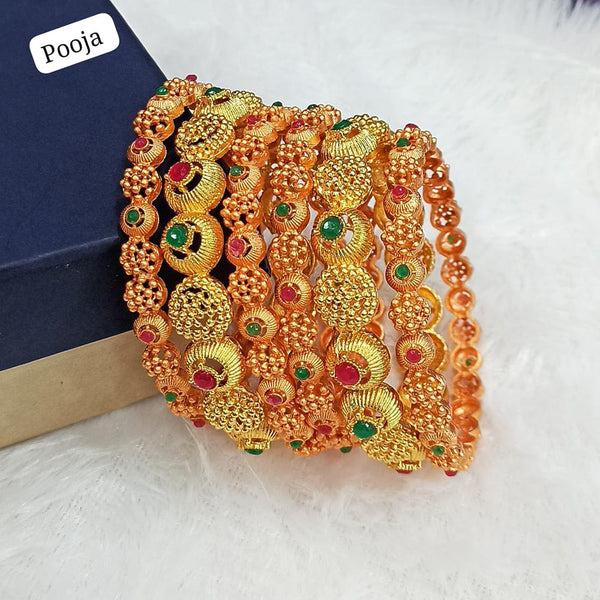 Pooja Bangles Gold Plated Pota Stone Bangles Set