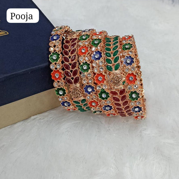 Pooja Bangles Rose Gold Plated Pota Stone Bangles Set