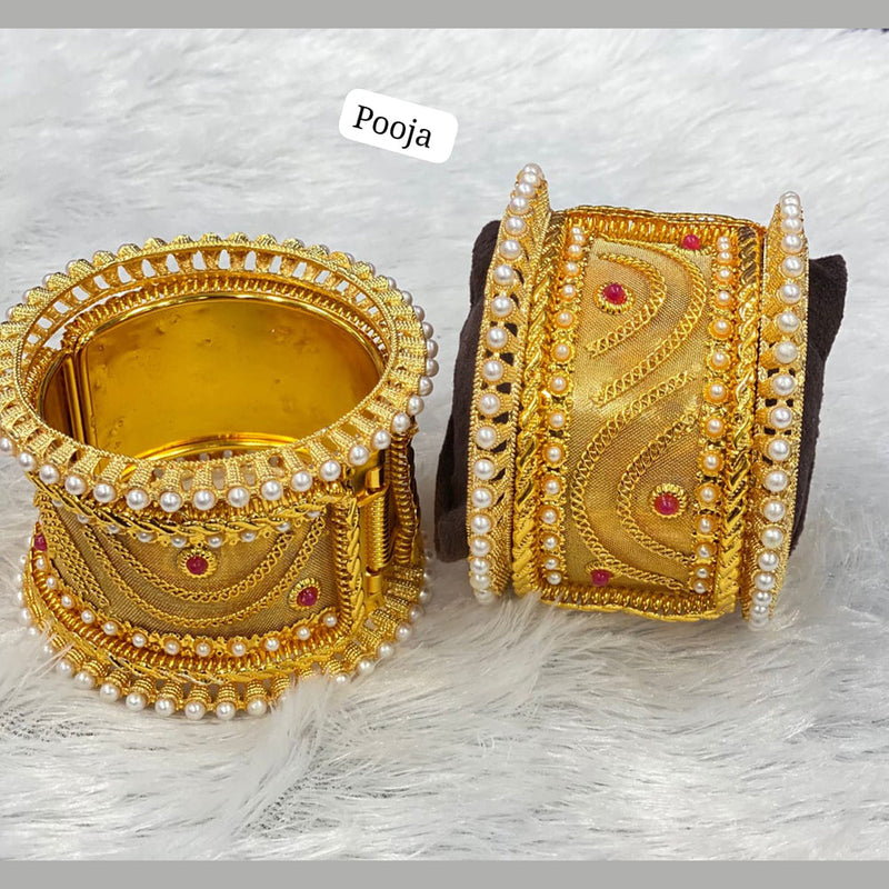 Pooja Bangles Gold Plated Pota Stone Bangles Set