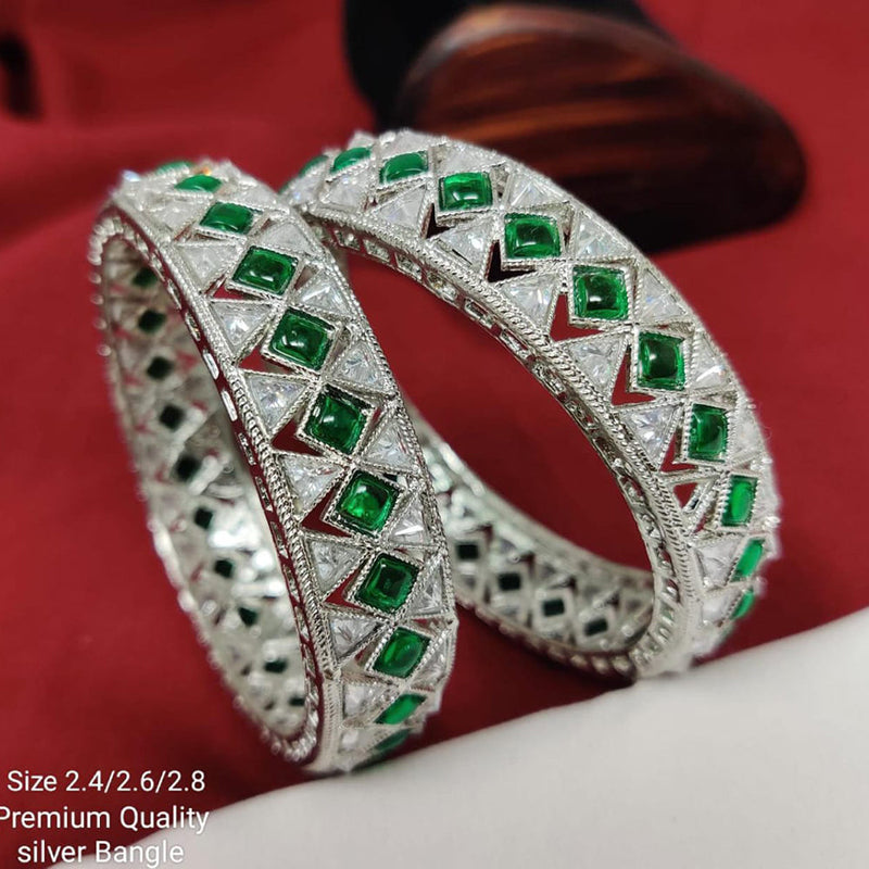 Pooja Bangles Silver Plated Crystal Stone Bangles Set