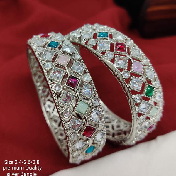 Pooja Bangles Silver Plated Crystal Stone Bangles Set