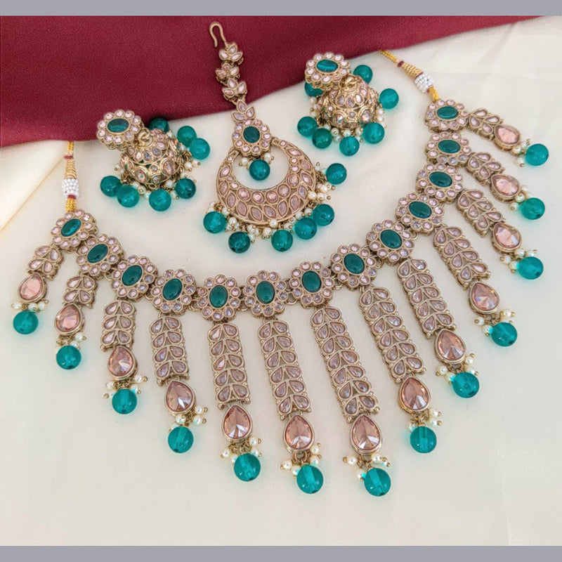 Pooja Bangles Gold Plated Crystal Stone Necklace Set