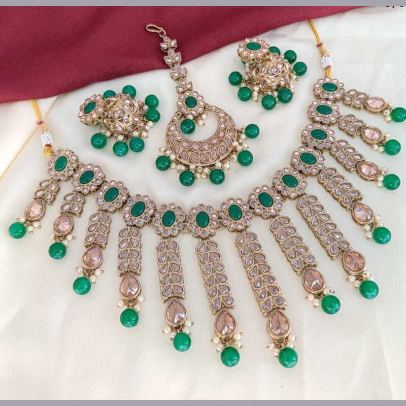 Pooja Bangles Gold Plated Crystal Stone Necklace Set