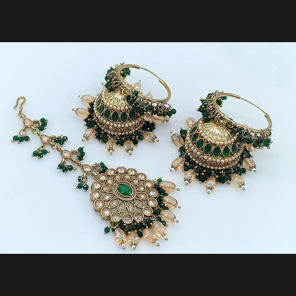Pooja Bangles Gold Plated Jhumki Earrings With Maangtikka-10743116