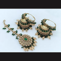 Pooja Bangles Gold Plated Jhumki Earrings With Maangtikka-10743116