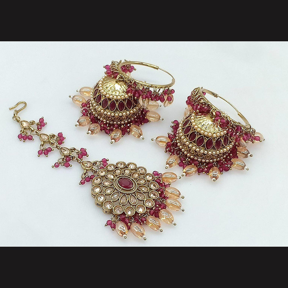 Pooja Bangles Gold Plated Jhumki Earrings With Maangtikka-10743116