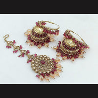 Pooja Bangles Gold Plated Jhumki Earrings With Maangtikka-10743116