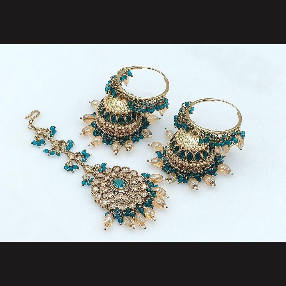 Pooja Bangles Gold Plated Jhumki Earrings With Maangtikka-10743116