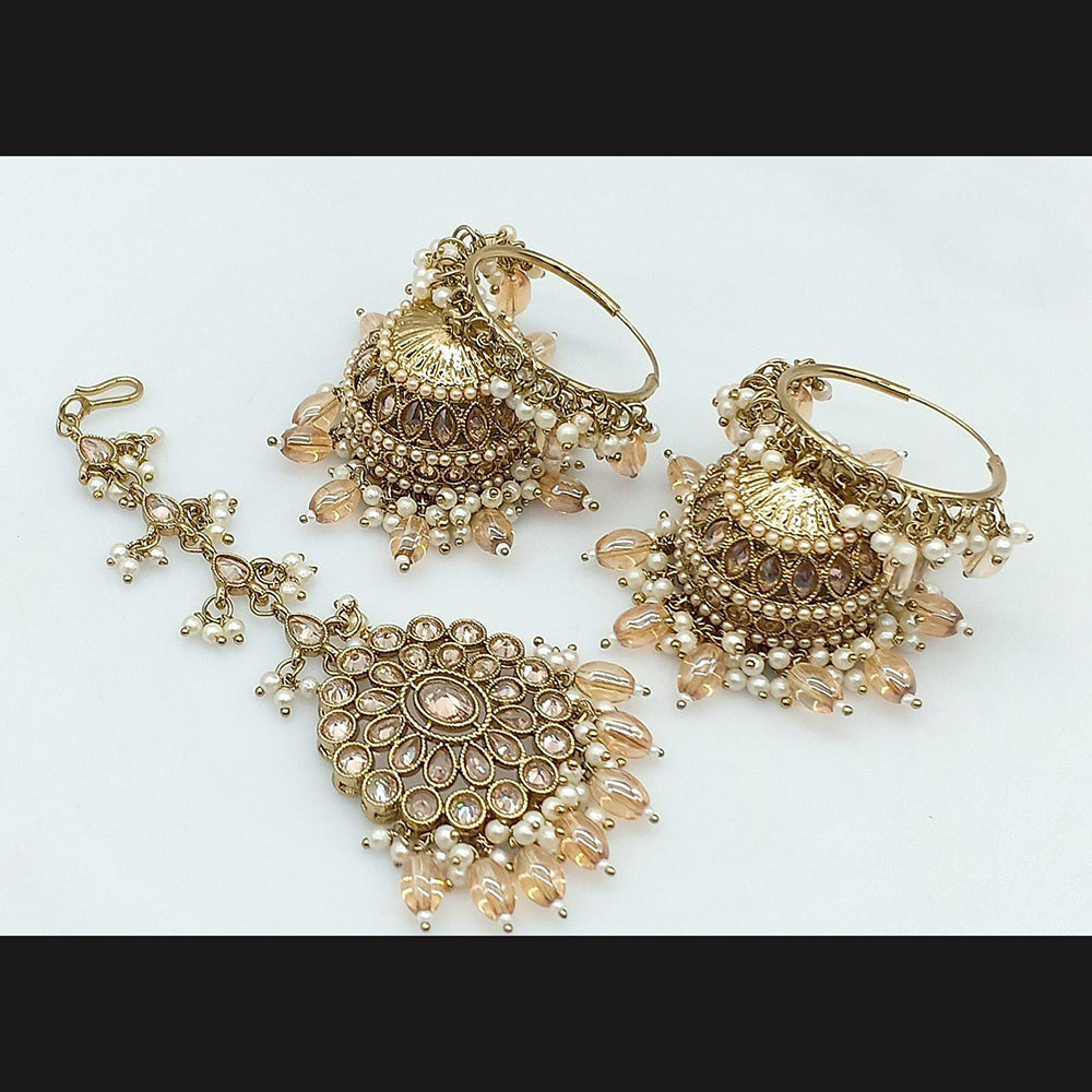Pooja Bangles Gold Plated Jhumki Earrings With Maangtikka-10743116